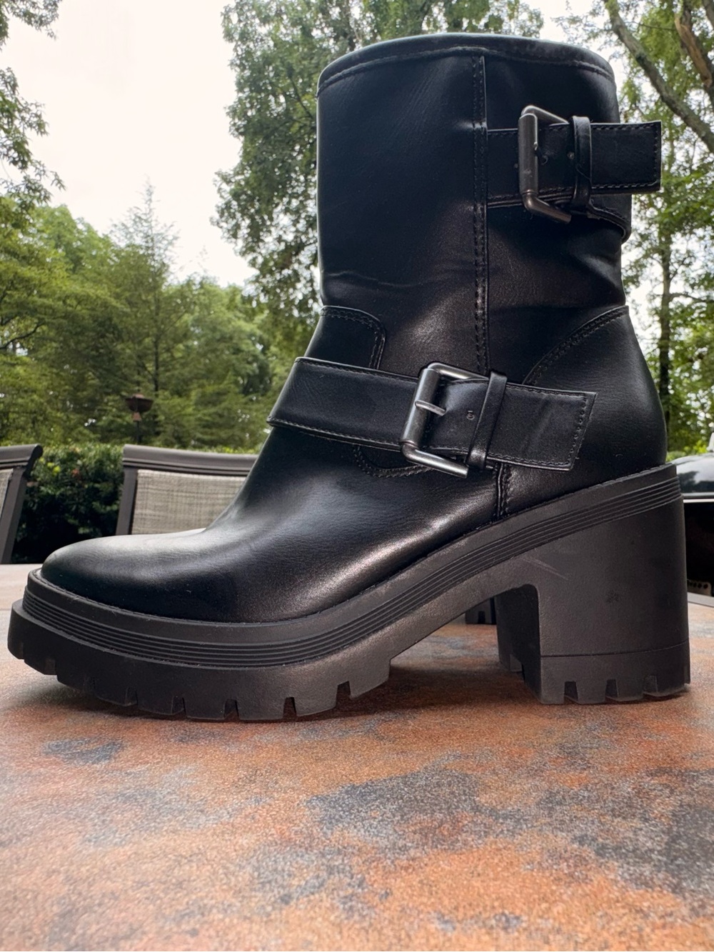 Esprit Della Black Moto Ankle Boots Lug Sole Block Heel Women’s 6.5M